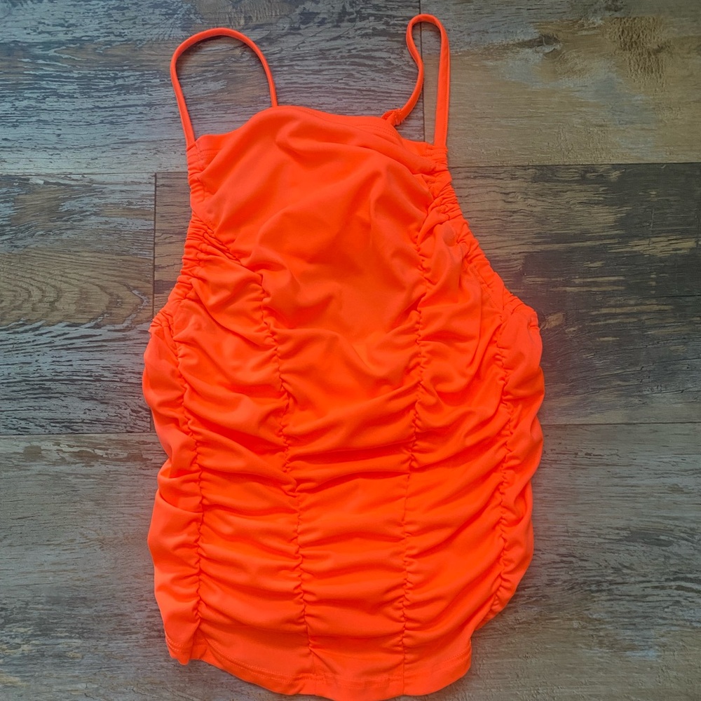 Free People FP Movement Women's Shirr Enough Tank Neon Coral Medium NWT